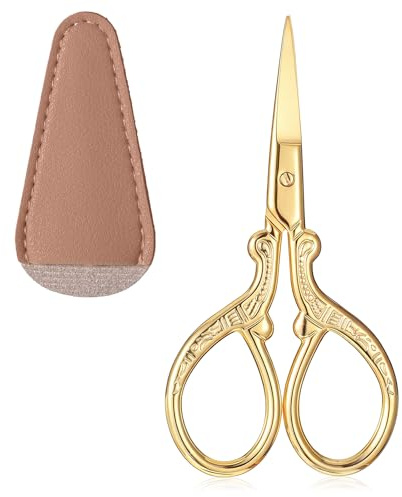 Stickschere Handarbeitsschere Kleine Edelstahl Nähschere Handwerkliche Edelstahlschere zum Nähen von Fäden Handarbeiten Handarbeit 1 Stück mit Gefälschter Lederscherenabdeckung