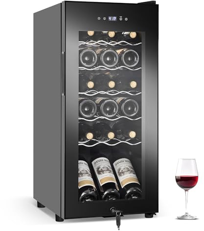 FoMup Wine Fridge 18 Bottles, Small Wine Cooler Refrigerator Freestanding with Digital Temperature Control Safety Lock, Frost Free for Red White Wine, Champagne