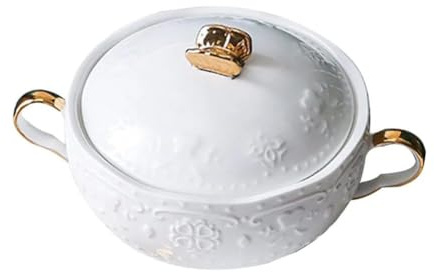 Ceramic Soup Tureen with Ladle, Elegant European Style Soup Bowl for Restaurant & Home Kitchen Decoration Pot