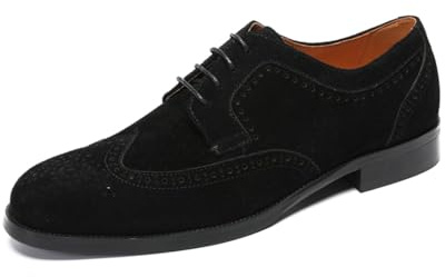 FIAVOM Mens Dress Shoes Suede Leather Derby Full Brogue Wingtip Formal Casual Leather Shoes for Men Black US 10.5