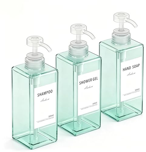 3 Stycken Badrum Tvåldispenser, 500 ml Tvåldispenser med Etikett för Badrum Dusch Kök Schampo och Duschtvål - Transparent Blå