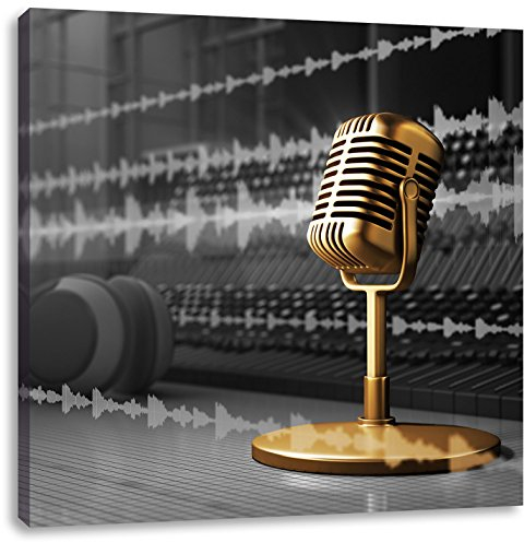 Pixxprint Cooles Musikstudio schwarz, weiß, Größe: 70x70, Leinwandbild Quadratisch, Wandbild, Kunstdruck, fertig bespannt