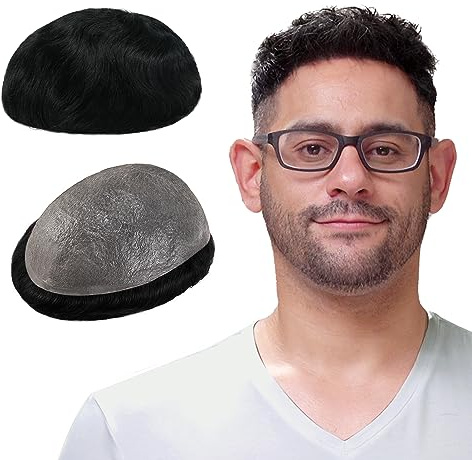 Lordhair Human Hair System for Men, Mens Toupee 0.03mm Thin Skin Hair Replacement System Base Size 8x10 Inch Light Medium Density Hairpiece