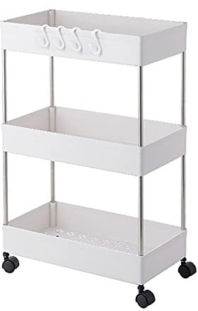 Beowanzk Bastelwagen,3 Etagen Rollwagen Küche,Servierwagen,Kitchen Trolley,Küchenwagen Schmal auf Rollen,Aufbewahrungswagen,Küchenrollwagen Regal 15cm Breit,Wagen mit Rollen Weiß