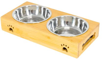 Edipets, Gamelle Chien, Chat, Double Bol Amovible Inoxydable, Base Antidérapante en Bambou (Acier Inoxydable, Double)