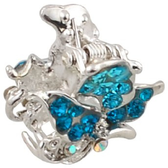 Ruilogod Lady Tête Décor Teal Blue Strass Quitter Ornement Silver Tone Metal Clip