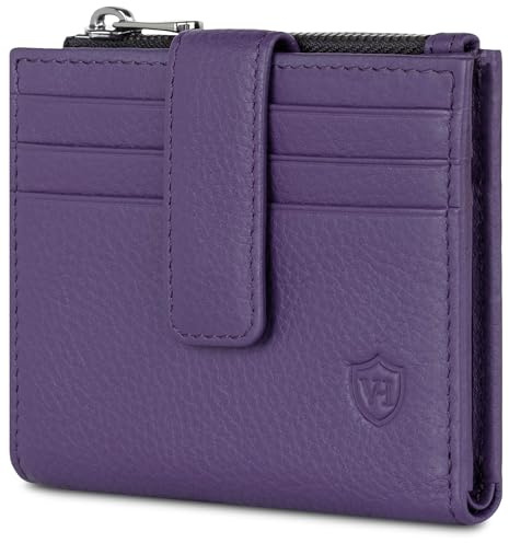 VON HEESEN Leder Kartenetui Geldbörse mit RFID-Schutz - Portemonnaie für Damen & Herren aus echtem Leder - Kartenhalter mit Münzfach - Geldbeutel für Frauen und Männer in Violet