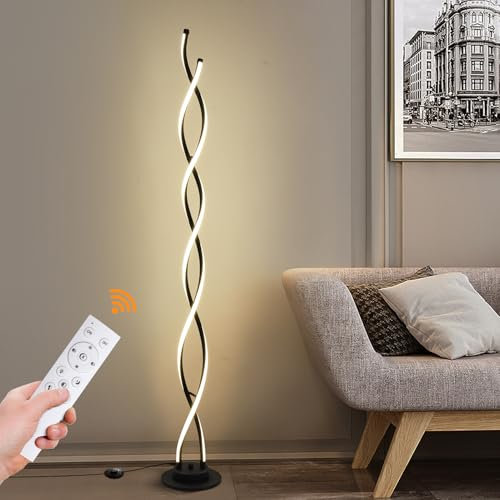 AManLife Floor Lamp,LED Floor Lamps for Living Room,3 Color Temperature & 5 Brightness Levels Standing Lamp,55'' Black Lamps for Living Room with Remote Control and Foot Switch.(with UK Plug)
