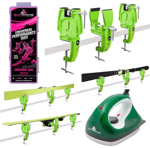 SkinRocks Skiwachs Set 3-teilig Bügeleisen Universal Wax Skispanner Ski Vice