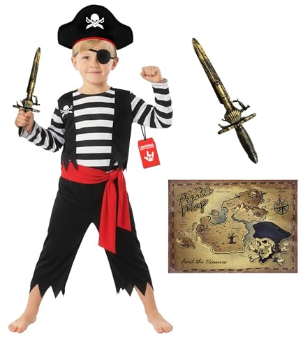 Morph Piratdräkt för barn, piratdräkt för flickor, piratkostym, piratdräkter, pojkar, piratdräkter, barn, piratdräkt, barndräkt, karnevalskostym, storlek T2