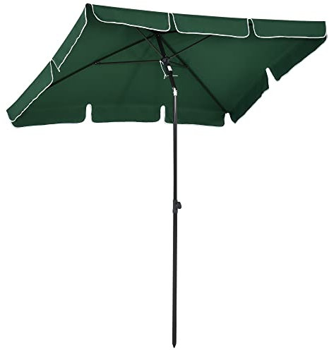 Outsunny Ombrellone da Giardino 2x1.3m Inclinabile con Bordi Arruffati, Ombrellone da Esterno con 4 Stecche in Alluminio e Poliestere 160g/㎡, per Cortile, Terrazza e Balcone, Verde
