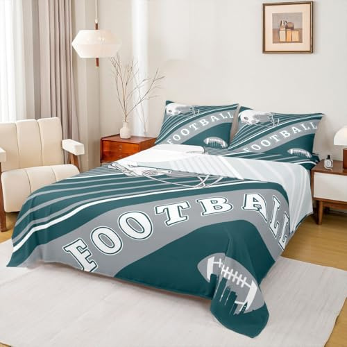 Erosebridal Football Sheet Set Football Lovers Toddler Sheets, Rugby Sports Decor Bed Sheets Set Birthday Gifts for Men Geometric Striped Bedding Set, Full 4Pcs