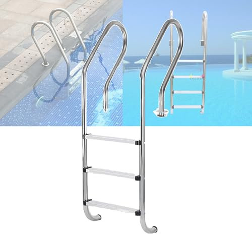 PLABNK Escalera para Piscina, Profundidad Máxima: 100-140 Cm, Capacidad De Carga: 350 Kg, Fácil Agarre, con Pasamanos/Pedales/Tapones De Goma/Tornillo De Acero Inoxidable, para Piscinas,A