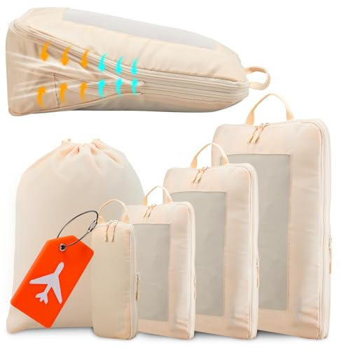 Organizador Maleta 5 Sets, Compresión Bolsas Organizadoras Maleta con Etiqueta Maleta Viaje, Packing Cubes Bolsas Ropa Viaje