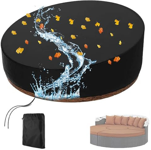 Housse Lit Bain de Soleil Ronde Jardin,Bâche de Protection pour île de Soleil Ronde Meubles Exterieur, Anti-poussière Baches pour Chaise Longue Ronde pour Patio (Size:228*83cm,Color:Black)