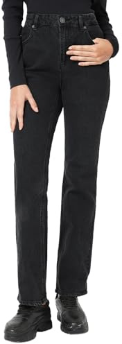 VERO MODA Dam rak passform VMTESSA hög midja rakt skurna jeans, Svart denim, 25W / 30L