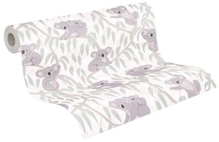 A.S. Création papier peint intissé à motif pour enfants en beige, crème, vert – papier peint koala 10,05 x 0,53 m – 771341