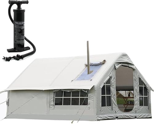Luftzelt Aufblasbar Camping 6-8 Personen, Big Air Haus Familienzelt Mit Luftpumpe, Einfache Einrichtung Große Glampingzelt Mit Kaminöffnung & Dachfenster, Fertighaus Zum Wohnen