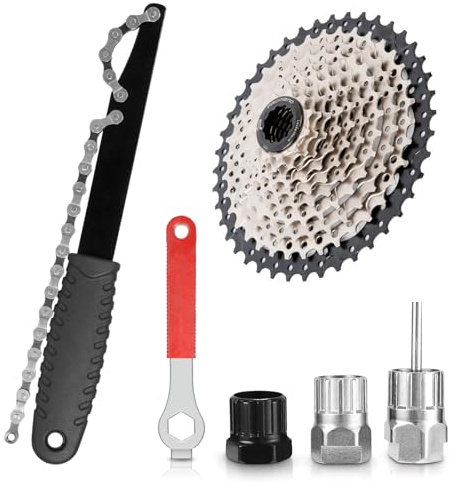 FERRGIA Démonte Cassette Vélo Chain,5 Pièces Outil Retrait Cassette de Vélo Kit,Universel D'extracteur Cassette,Extracteur de Manivelle,pour Cassettes 7 8 9 10 11 et Autres Bagues de Blocage Cassette