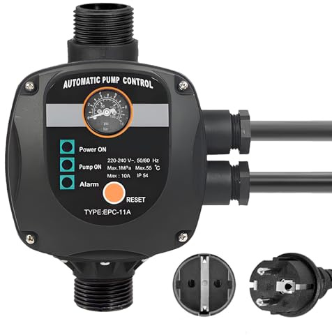 Druckwächter Wasserpumpe Max. 10 Bar, Druckschalter & Druckwächter für Wasserpumpe 220–240 V mit Stecker, IP65 wasserdicht, Durchflusswächter für Gartenpumpe