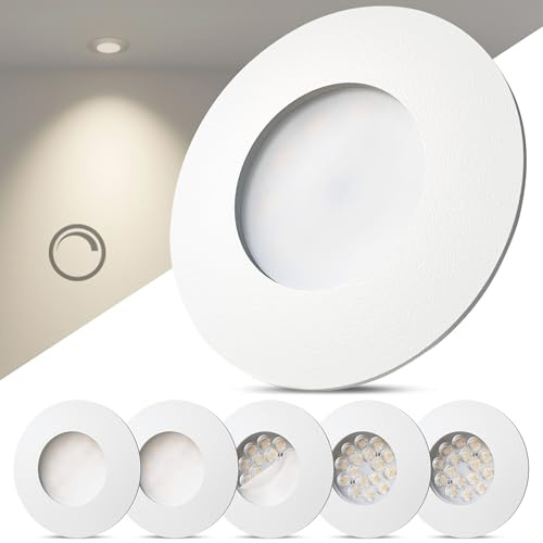 Scandinavian home 6er Set LED Einbaustrahler 230V Dimmbar - LED Spots 230V Warmweiß 3000K, 470 lm, CRI 90+, 68mm Lochmaß - IP44 Badezimmer Geeignet - Deckenspots Weiß-Matt, Deckenleuchte Spot