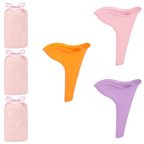 Setgoold 3Pcs Portable Female Urination Device for Women Travel Camping | Reusable Silicone Urinal Funnel for Travel Camping Hiking, Compact & lightweight,With 3pcs Waterproof Storage Bag