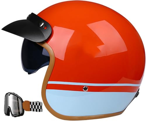 Vintage Face Ouverte Casque Moto, Dot/ECE Homologué 3/4 Retro Demi Casque Jet, Adulte Homme Et Femme Scooter Chopper Cruiser Casque Moto avec Brim Cyclomoteur Casque 6,M