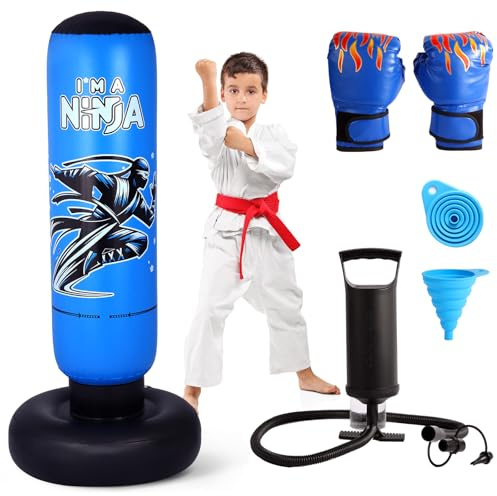 Icelus Saco de Boxeo para niños con Guantes de Boxeo y Bomba Hinchable, Juego de Saco de Boxeo Inflable para niños de 168cm más Grande y Resistente, Regalos para niños y niñas de 5 a 12 años