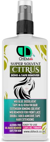 Citrus Super Solvent Bond & Tape Remover, Hair Extensions Remover Easy to Use Adhesive Tape Remover Wig Glue Dissolvent Gentle on skin best multipurpose remover Alcohol free (100ml Spray)