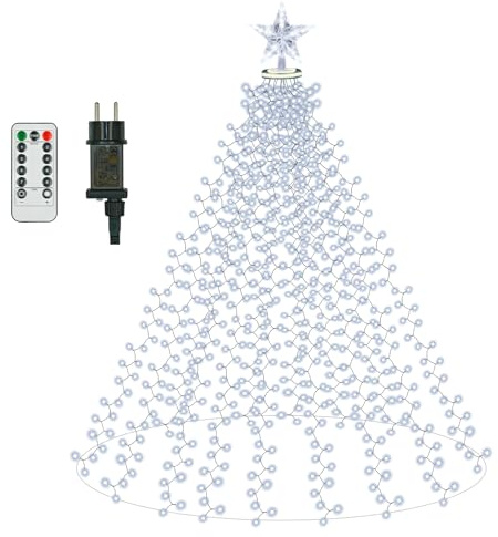 Beeoecm Weihnachtsbaum Lichterkette, 400 LEDs 2M 16 Stränge Christbaumbeleuchtung mit Ring, 8 Leuchtmodi Tannenbaum Lichterkette mit Fernbedienung, Christmas Tree Lights für 150cm-240cm Baum