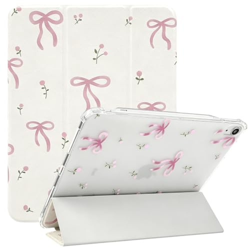 NITITOP Funda para iPad 10 (2022 10ª Generación 10,9) Patrón de Lazo Bow con Cubierta Trifold con Soporte para Lápiz Carcasa Delgada Transparente - Flor