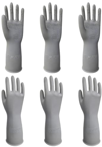 3 Pairs Dishwashing Cleaning Gloves, Non-slip Reusable Cleaning Gloves, Durable Waterproof Design for Kitchen Bathroom & Dishwashing Multipurpose & Comfortable To Use Medium