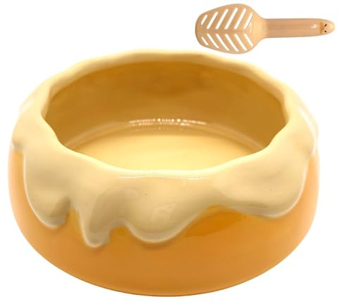 M2cbridge Ceramic Pudding Hamster Food Bowl Feeding Dish Water Bow for Guinea Pig Hedgehog Small Animal(Yellow)