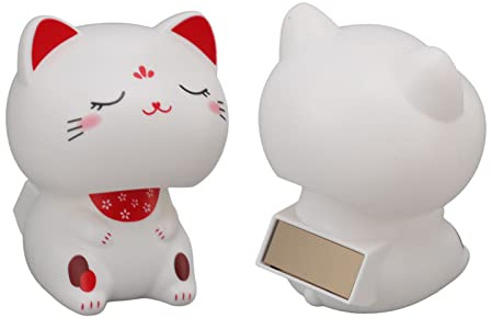 Qiilu Solar Bobble Heads for Window Cute Cat Ornament Solar Light Induction Plastic Lucky Nodding Cat for Restaurants Car Dashboard Figure (Type 2)