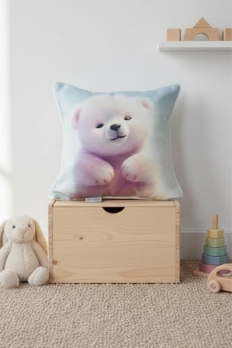 SODEF Decorative Pillow Polar Cuddle Polar Bear Themed Filled Digital Printed Velvet Kids Cushion, Square Shape, Soft Polyester Material - Multicolor, 13x13 inch
