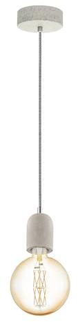 Eglo Suspension Yorth, lampe suspendue vintage 1 flamme, style industriel, suspension en acier gris, câble noir et blanc, lampe pour table à manger, lampe de salon suspendue avec douille E27