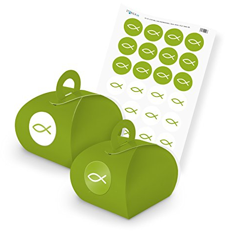 itenga SET Fisch grün (Motiv 90) 24x Geschenkschachtel mit Griff grün + Stickerbogen