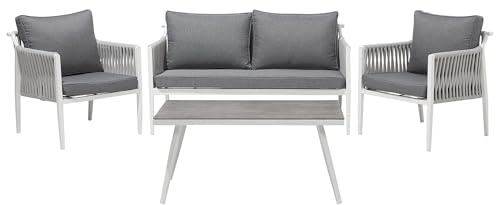 Beliani Lounge Set für 4 Personen mit Seilbespannung Aluminium weiß Auflagen grau Latina