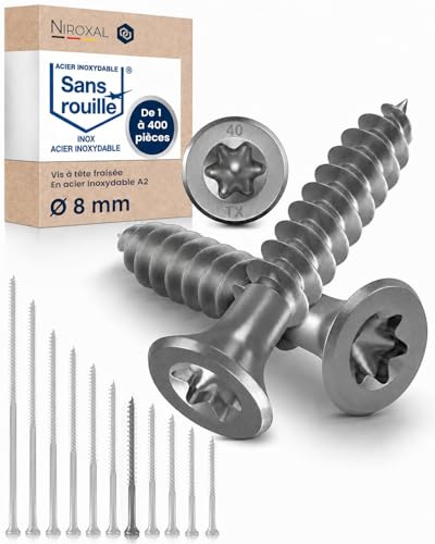 Edelstahl Holzschrauben V2A A2 Senkkopf Torx TX40 – Teilgewinde – 8x100 mm – 25 Stück – Universalschrauben Holz