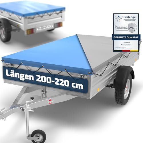 Tarpofix® Anhänger Plane 207 x 114 cm inkl. Planenseil | Anhängerplane Flachplane aus PVC PLANENMATERIAL | Verstärkte Stema Hänger Abdeckplane für 750kg PKW Autoanhänger | Abdeckung Blau