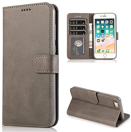 CTIUYA Handyhülle für iPhone SE 2022 / iPhone SE 2020 / iPhone 8/iPhone 7 Hülle Leder Klapphülle Handytasche Flip Brieftasche Ledertasche mit Kartenfach Schutzhülle Magnet Case Tasche Cover,Grau