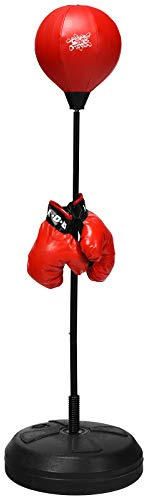 RELAX4LIFE Sacco da Boxe con Guantini per Adulti e Bambini - Punching Ball da Terra Altezza Regolabile da 120 a 154 cm, con Base Stabile Riempibile,Rosso Nero
