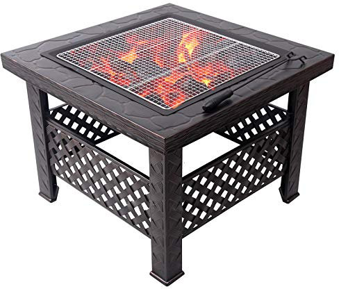 Brasero Exterieur Jardin Terrasse Bois Brûlant Bol Carré Barbecue Table, Terrasse Patio Pelouse Jardin Barbecue Partie Extérieure Fireplacem, 66cm / 26