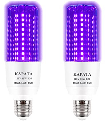 Kapata 15W LED UV Black Light Bulb Energy Saving UV Black Lights UVA Level 395-400nm, Glow in The Dark , 100W Black Fluorescent Light Equivalent E26 120V , 2- Pack