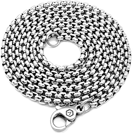 VENICEBEE® Long Box Chain 28 Stainless Steel Chain Medical Grade 316L Surgical Metal Venetian Link Necklace 28 INCHES 2.4MM Wide Chain 28 inch + Pouch - HYPOALLERGENIC LEAD-FREE METAL