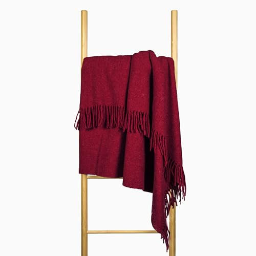 Couverture en Laine 140x200 cm, 100% Pur Produit de Moutons Néo-Zélandais, en Laine Doux pour Lit et Canapé, Jeté de Lit Élégant avec Franges – Nostra ZELANDIA Couverture Grande Taille