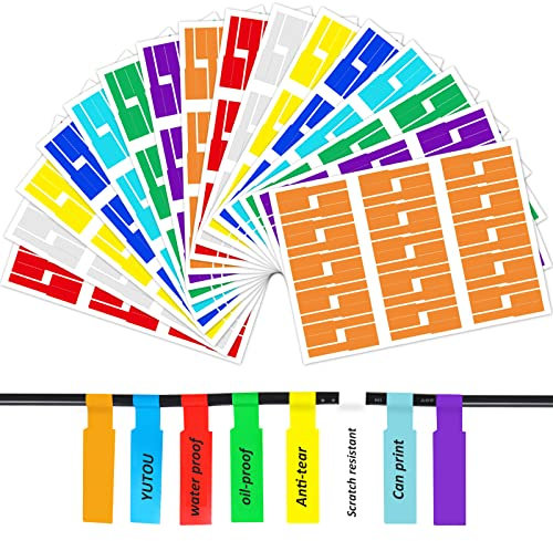 480 pcs Kabeletiketten Kabel Aufkleber YUTOU Kabel Beschriftung Kabel Etiketten Selbstklebend Kabelmarkierer Wasserdich Reißfest Selbstklebend Kabelbeschriftung, 8 Farben / 16 Blatt / A4-Format