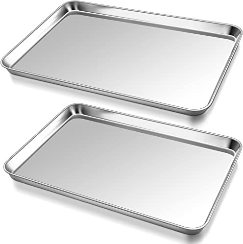 P&P CHEF 17.3 Inch Baking Cookie Sheet, Oven Pan Tray Stainless Steel Sheet Pan for Kitchen, Oven Bakeware for Multi Uses, Shiny Look & Dishwasher Safe, Healthy & Heavy Duty, 2Pcs
