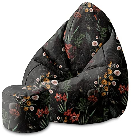 DreamRoots DreamRootsDreamRoots Bean Bag 80x80x120cm - Sitzsack mit Lehne und Hocker und Bezug - Sitzkissen Erwachsene Boden mit Füllung M