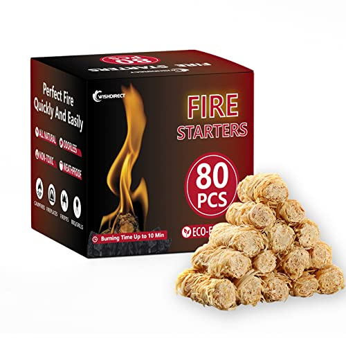 80 Pcs Fire Starters for Campfire, Fireplace, Grill, Fire Pit, Wood Stove, BBQ, Smoker - Easy & Quick Light Fire Fit Kamado Joe, Big Green Egg and Solo Stove